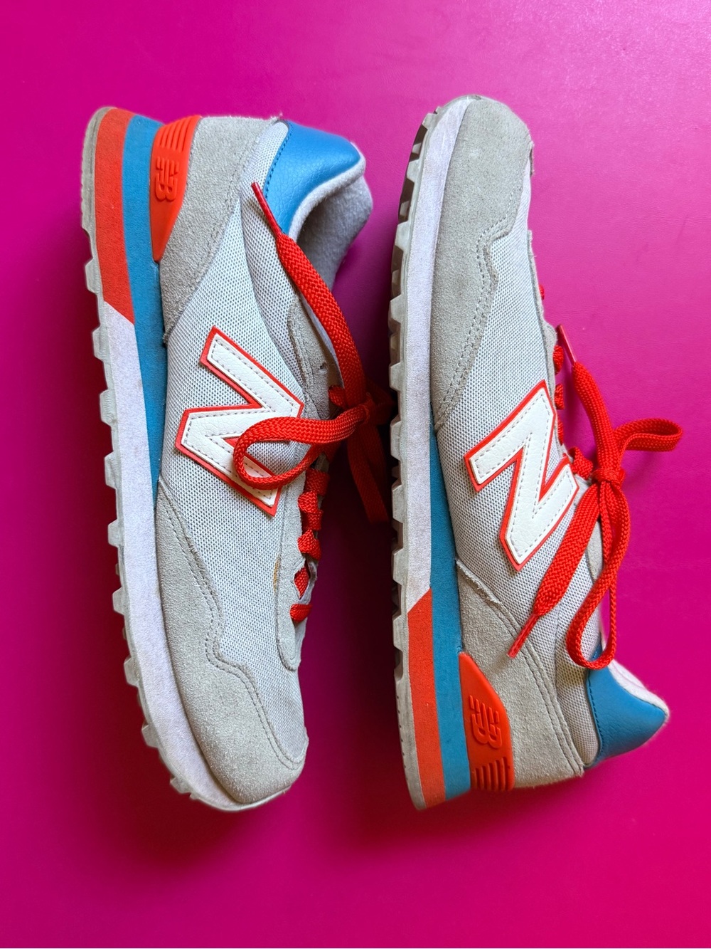 New Balance 515 Classic Lifestyle Sneakers Size 10 Light Grey Blue Orange Laces